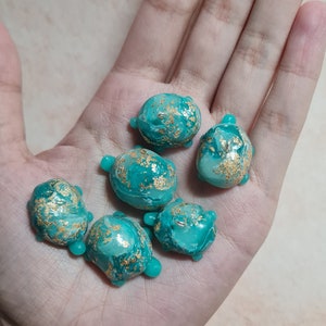 Blue teal stone turtle charm/ figurine, polymer clay