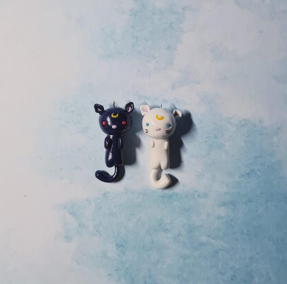 Sailor Moon Cat Luna and Artemis Polymer Clay Charm, Phone 