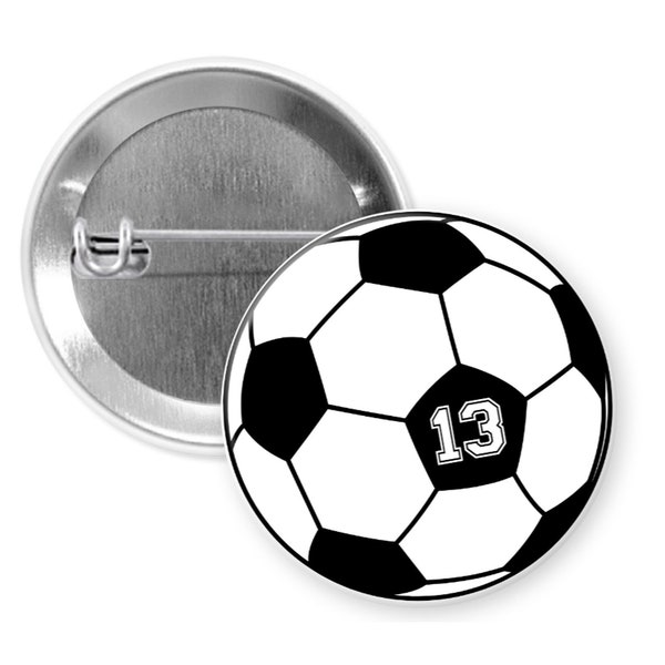 Personalized Custom Soccer Ball Pin Back Button Pin 1.25 inch with Jersey Number or Refrigerator Magnet