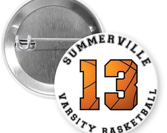 Personalized Custom Basketball Uniform Number Pin Button Pin or Basketball Refrigerator Magnet