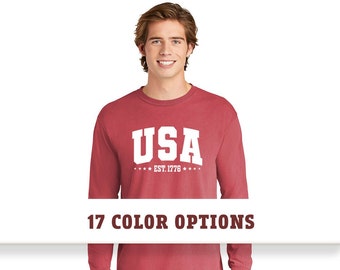 Comfort Colors USA Established 1776 Long Sleeve Shirt, Comfort Colors USA Shirt, Patriotic T-Shirt, USA T-Shirt, Custom T Shirt