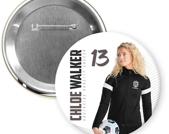 Custom Sports Photo Button or Refrigerator Magnet | Personalized Sports Photo Pinback Button or Refrigerator Magnet | 3 inch MVP Button