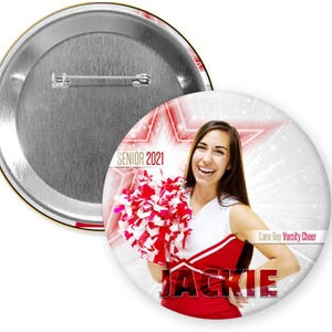 Custom Cheer Photo Button or Refrigerator Magnet | Personalized Cheer Photo Pinback Button or Cheer Refrigerator Magnet | Cheerleader Button