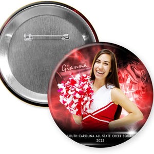 Custom Cheer Photo Button or Refrigerator Magnet | Personalized Cheer Photo Pinback Button or Cheer Refrigerator Magnet | Cheerleader Button