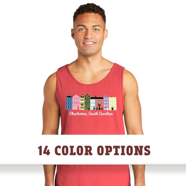 Charleston South Carolina Rainbow Row Unisex Comfort Colors Tank Top T-shirt, Rainbow Row Charleston, Comfort Colors T-shirt, Custom T-shirt