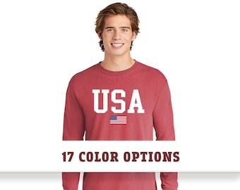 Comfort Colors USA American Flag Long Sleeve Shirt, Comfort Colors USA Shirt, Patriotic T-Shirt, USA Flag T-Shirt, Custom T Shirt