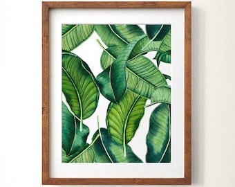 Watercolor Leaves Print, Banana Leaves Printable, Tropical Leaves Print, Printable Art, Summer Print, Tropical Decor, Wall Art, Banana Leaf