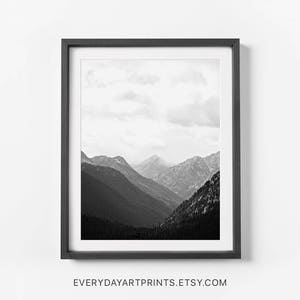 Mountain Print, Forest Print, Black and White Forest Print, Black White Photography, Printable, Nature Art Print, Home Decor, Office Decor