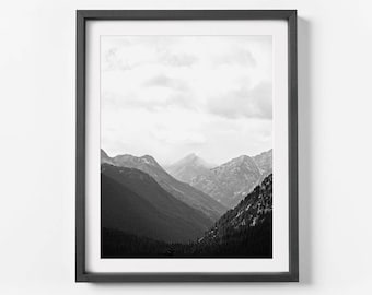 Mountain Print, Forest Print, Black and White Forest Print, Black White Photography, Printable, Nature Art Print, Home Decor, Office Decor