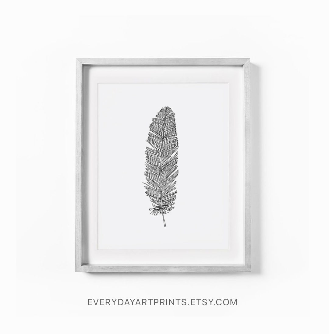 Feather Print, Feather Drawing Print, Printable Art, Feather Wall Print ...