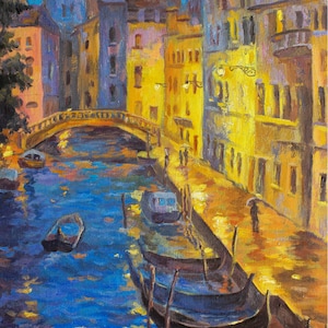 Original Oil Painting, Gift for Her, Venetian night, Ukrainian Art, landscape, European Fine Art, One of a Kind