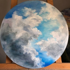 Pintura a óleo original, presente para ela, nuvens leves, arte ucraniana, paisagem, belas artes europeias, único