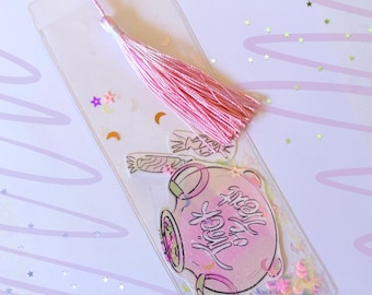 Trick or Treat Shaker Bookmark with Holographic Confetti and Pink Tassel