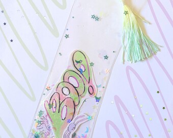 Pastel Boo! Shaker Bookmark with Holographic Confetti and Green and Yellow Tassel