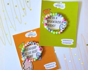 Halloween Friendship Bracelet for Kids with Gift Card, Spooktacular or Treat