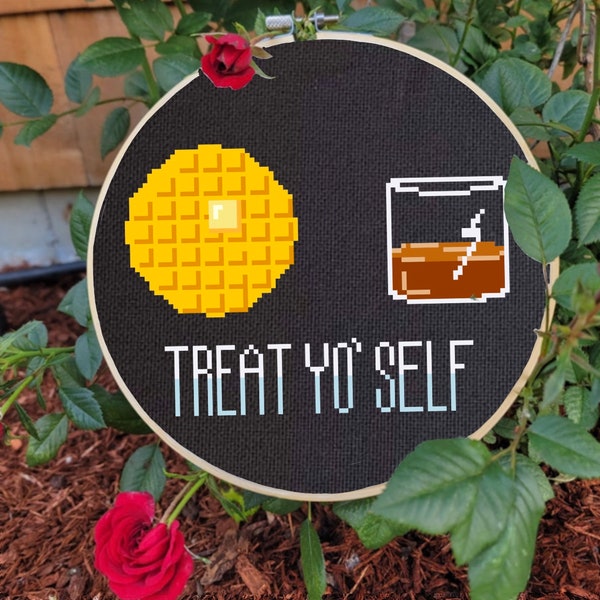 Treat yo self waffles and scotch cross stitch pattern