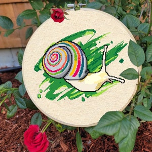 Rainbow snail cross stitch pattern