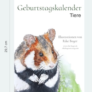 Tierkalender Geburtstagskalender Tiere DIN A4 Wandkalender Tiere Kalender Illustrationen Fauna Immerwährender Kalender Dauerkalender