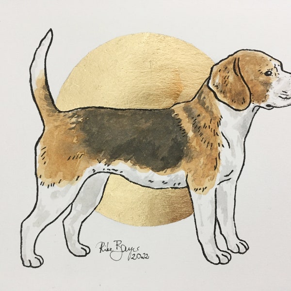 Beagle gift for Beagle lovers Beagle art for Beagle owners gold Folie Kreis Schlagmetall Goldfolie Sonne Hund