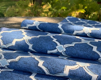 Denim Blue Table Runner, Modern Geometric Print, Handmade 100% Cotton