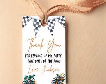 Dirt Bike Favor Tags | Motocross Birthday Party Tags | Editable Canva Template A109
