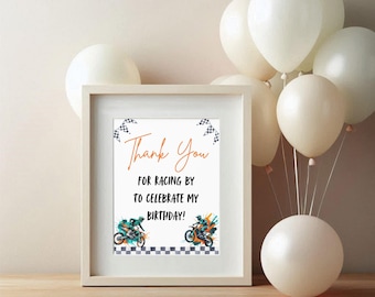 Dirt Bike Thank You Sign | Motocross Birthday Party Printable | Editable Canva Template A109
