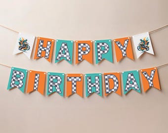 Dirt Bike Birthday Banner | Motocross Party Garland | Editable Canva Template A109