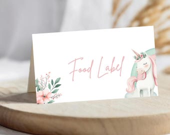Enhörningsfödelsedagskort med mattält Enhörnings första födelsedagsetiketter Redigerbar Canvas Regnbågstema Utskrivbar mall A108