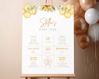 First Bee Day Milestone Poster | Editable Canva Template | Sweet as a Bee 1st Birthday Sign | Bee Theme Party Decoration