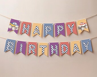 Monster Truck Birthday Banner | Editable Canva Template | Truck Theme Party Decorations | Printable Birthday Garland