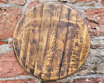 Reclaimed Bourbon Barrel Lid: Rustic Farmhouse Bar Sign