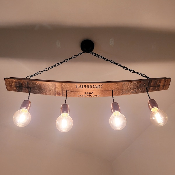 Ceiling Pendant Light LAPHROAIG Whisky Barrel Stave Chandalier, Rustic/Primitive Ceiling Light, wine barrel lighting fixtures, industrial