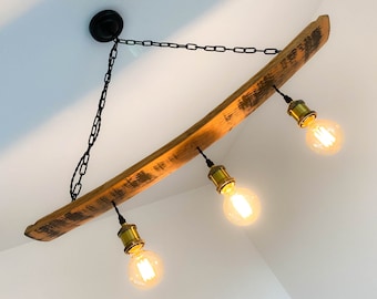 Rustic Whisky Barrel Pendant Light - Reclaimed Wood Chandelier for Kitchen, Bar, Farmhouse Decor