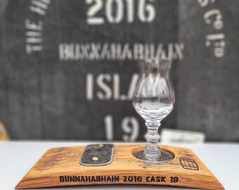 Bandeja para vasos de whisky: Barril Bunnahabhain e incrustación de tweed Harris