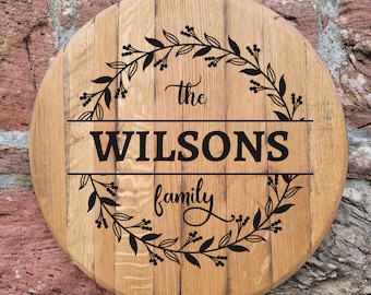 Wedding Guest Book,  Whiskey Barrel Head,  Family Name Sign: Farmhouse Wall Decor