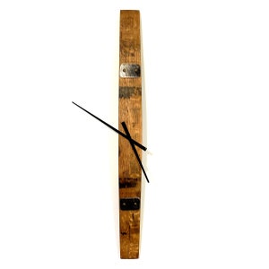 Wall Clock made from white oak taken from a reclaimed Scotch whisky barrel.