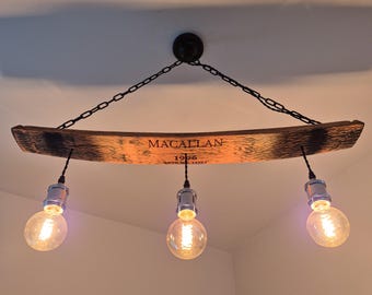 Lámpara colgante de duela de barril de whisky Macallan: lámpara rústica escocesa para cocina, casa de campo y bar.