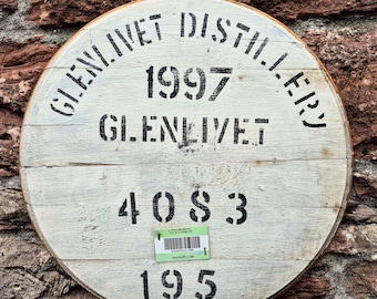 Cabeza de barril de whisky Glenlivet 1997: Letrero de bar de whisky escocés