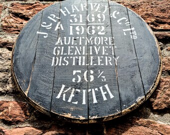 Decoración de pared con forma de tapa de barril de whisky Aultmore 1962 / Rara pieza de Speyside / Auténtica decoración de destilería escocesa / Regalo coleccionable de whisky para él