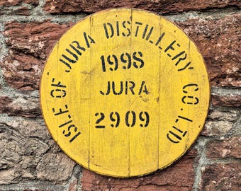 Cabeza de barril de whisky Jura 1998: Letrero de bar de whisky escocés, barril 2909