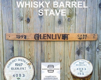 Glenlivet 1997 Whisky Barrel Stave Sign: Rustic Home Bar Decor