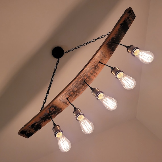Whiskey Barrel Overhead 5 Light Fixture scotch Barrel Curved Bar
