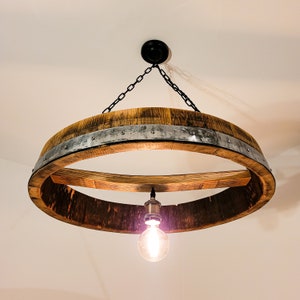 Rustic Bourbon Barrel Pendant Lamp - Handmade Wood Ceiling Chandelier for Vintage Home Decor