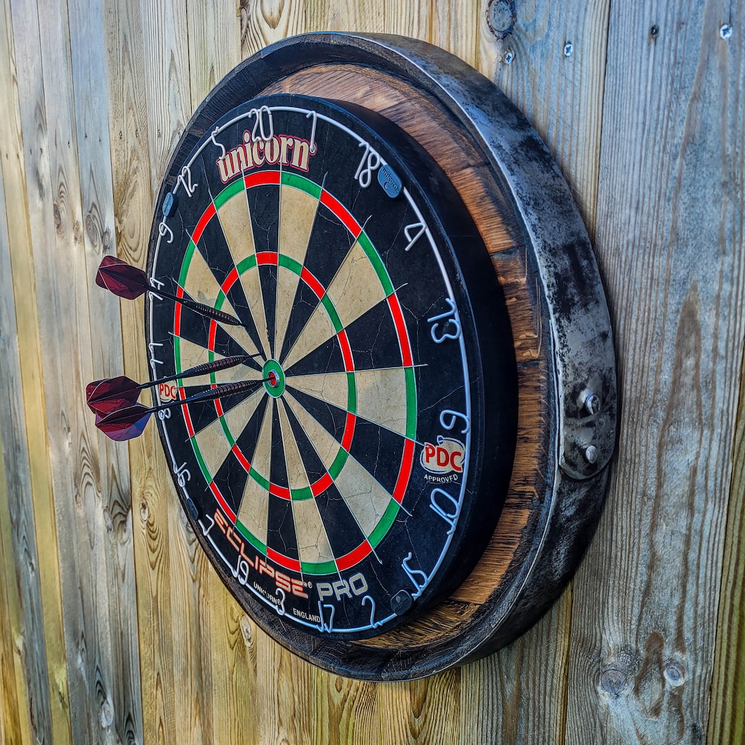 Dart Board Made From Whisky Barrel Head, Bourbon Barrel Bar, Rustic