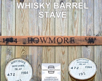 Letrero de madera de barril de whisky BOWMORE 1984, decoración rústica para bar.