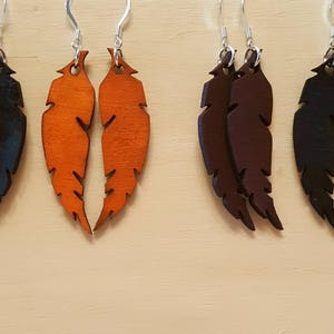 Wooden Feather Earrings- Laser Cut Jewelry- Wooden Earrings- Wooden Jewelry- Handmade Jewelry- Drop Earrings- Statement Earrings