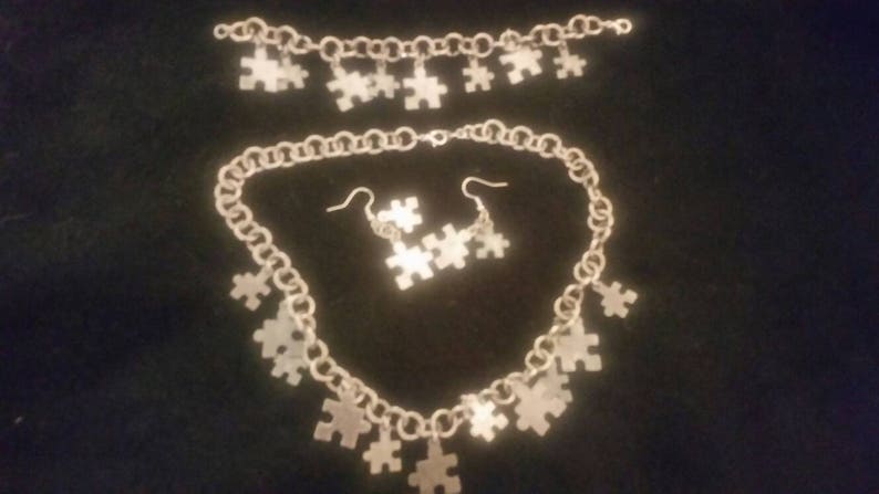Necklace Autism inspired jewelry set bracelet and earrings