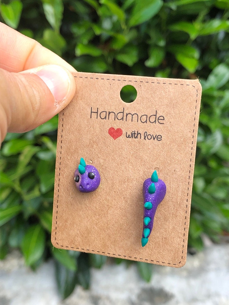 Handmade Polymer Clay Dinosaur Earrings / Studs Etsy