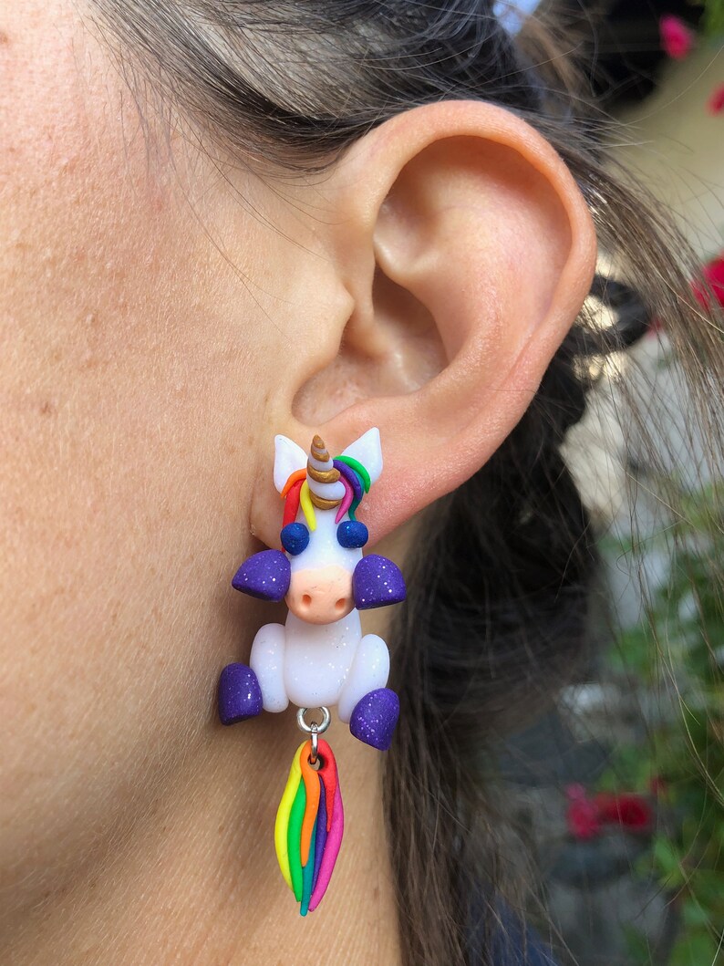 Handmade Polymer Clay Unicorn Earrings Etsy