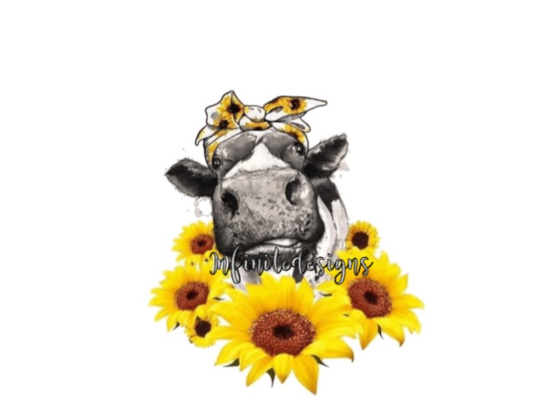 Cow clip art with sunflowers for instant download png for | Etsy